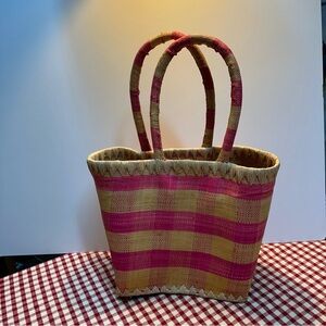Chic Pink and Tan Woven Tote Bag